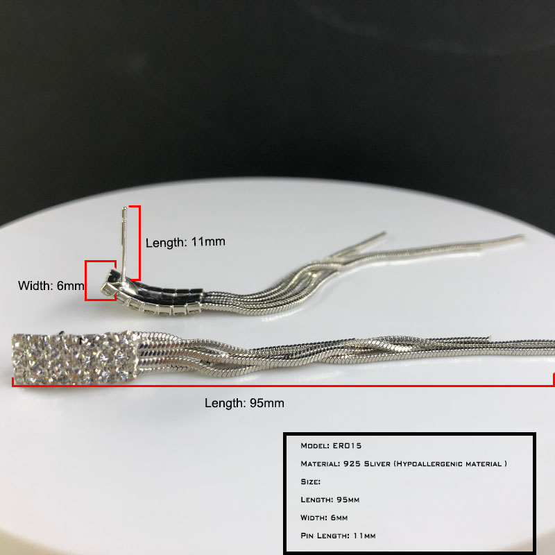 ECGIFT ER015 S925 Long Chain Tassel Earrings Dangling Diamond Earrings for Women Ladies Fashion