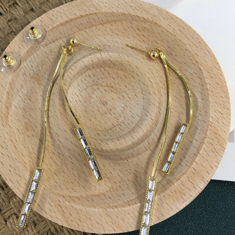 ECGIFT ER017 S925 Long Chain Tassel Earrings Dangling Diamond Earrings Hypoallergenic Fashion Crystal Earrings for Women Ladies Ins Korean Style