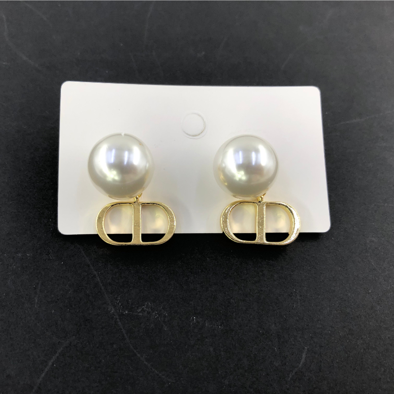 ECGIFT ER009 S925 Silver Needle Pearl Double D Pendant Earrings Korean Styles Elegant Short 2ways for Wearing