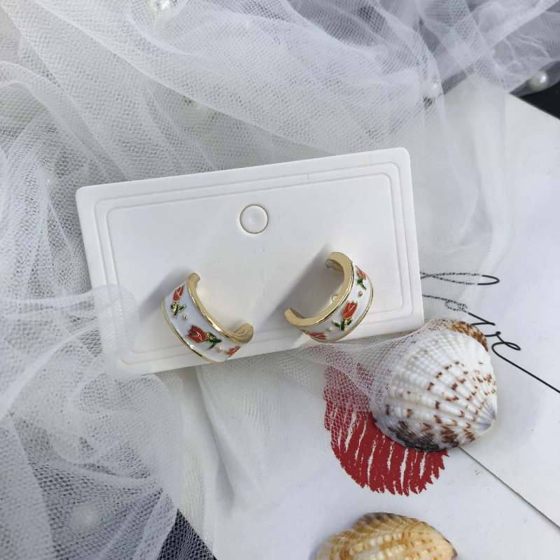 ECGIFT ER006 Big C Loop Semi-circle Flower Fresh Idyllic Nature Style Alloy Plated