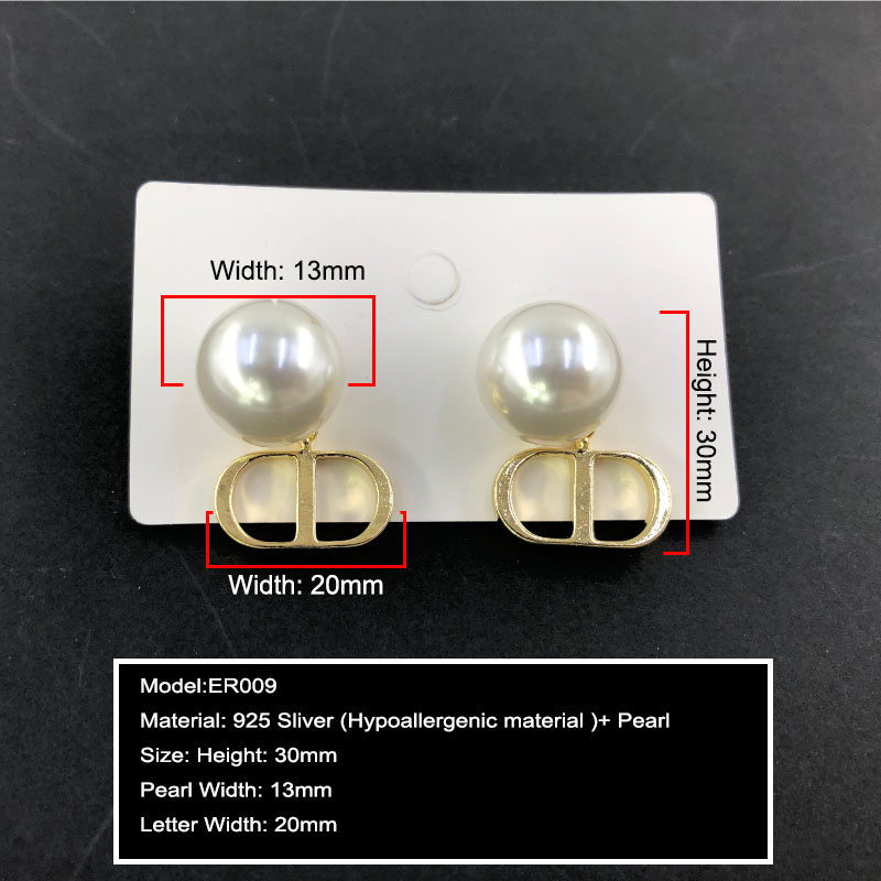 ECGIFT ER009 S925 Silver Needle Pearl Double D Pendant Earrings Korean Styles Elegant Short 2ways for Wearing