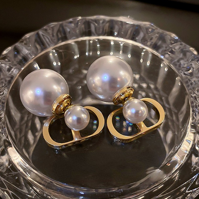 ECGIFT ER009 S925 Silver Needle Pearl Double D Pendant Earrings Korean Styles Elegant Short 2ways for Wearing