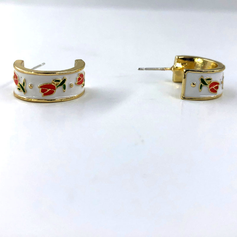 ECGIFT ER006 Big C Loop Semi-circle Flower Fresh Idyllic Nature Style Alloy Plated