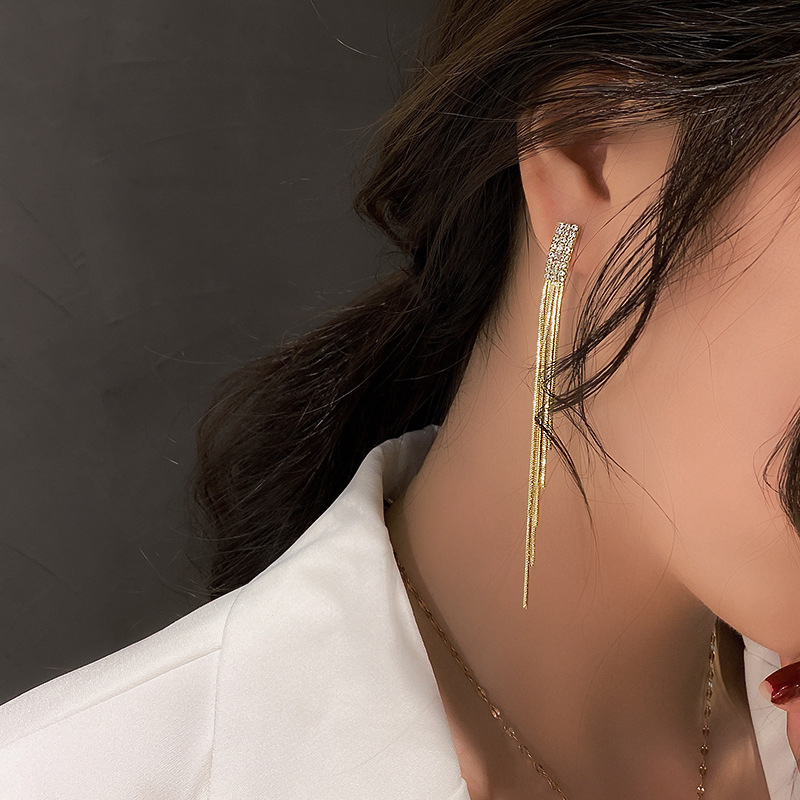 ECGIFT ER015 S925 Long Chain Tassel Earrings Dangling Diamond Earrings for Women Ladies Fashion