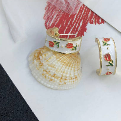 ECGIFT ER006 Big C Loop Semi-circle Flower Fresh Idyllic Nature Style Alloy Plated