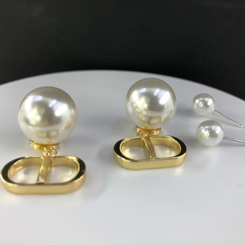 ECGIFT ER009 S925 Silver Needle Pearl Double D Pendant Earrings Korean Styles Elegant Short 2ways for Wearing