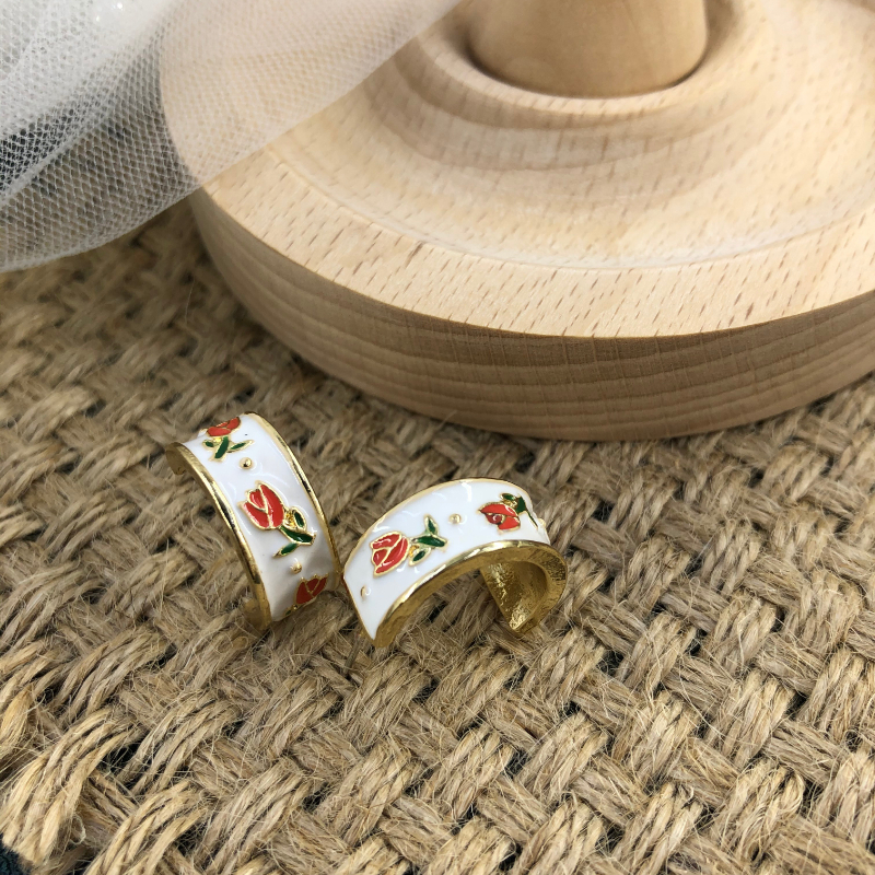 ECGIFT ER006 Big C Loop Semi-circle Flower Fresh Idyllic Nature Style Alloy Plated