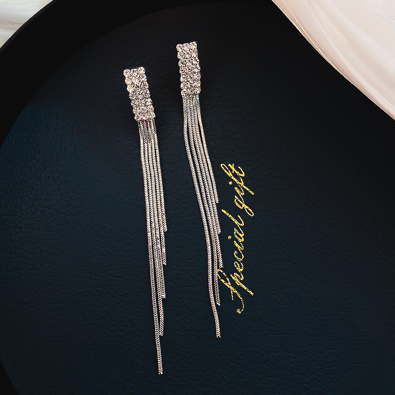ECGIFT ER015 S925 Long Chain Tassel Earrings Dangling Diamond Earrings for Women Ladies Fashion