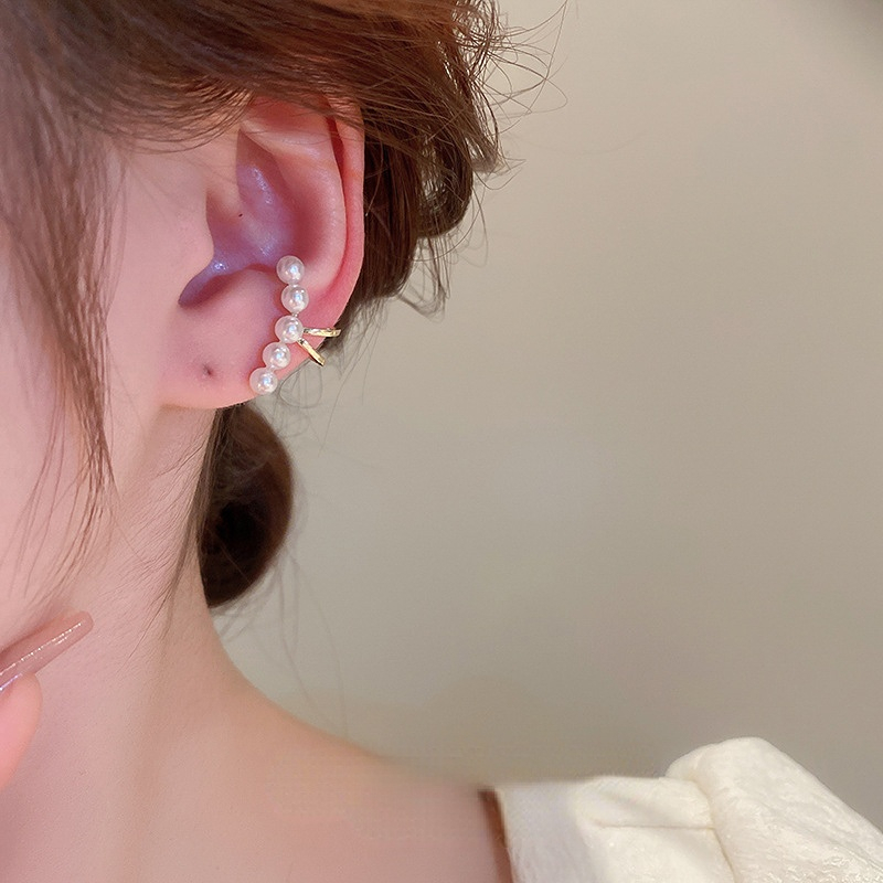 ECGIFT ER030 1PC Elegant Pearl Clip Earrings Twist Earring Party Dinner Fairy Niche Design Ear Cuff Jewelry