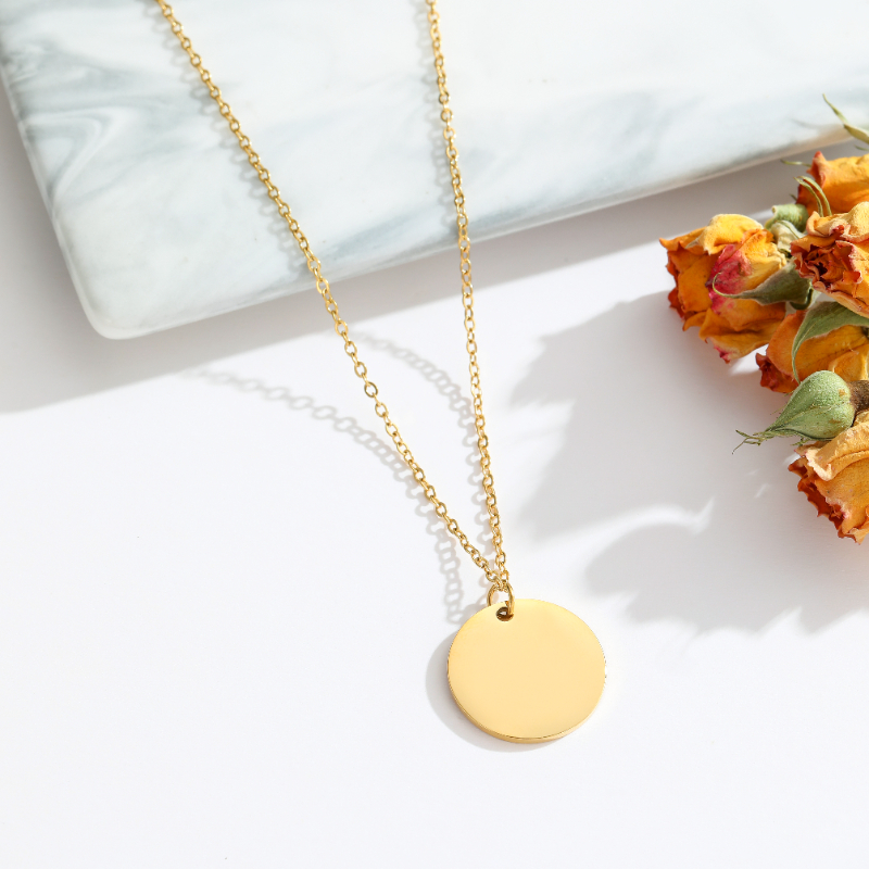 ECGIFT NE001 Personalized Round Pendant With Engraved Name Cutomized Jewelry Birthday Anniversary Gift for Woman Girl Lover