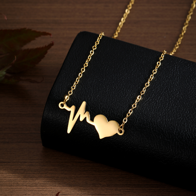 ECGIFT NE048 Personalized Heartbeat Pendant Necklace With Customized Names And Date Fashion Jewelry Birthday Anniversary Valentine's Day Gift for Couple