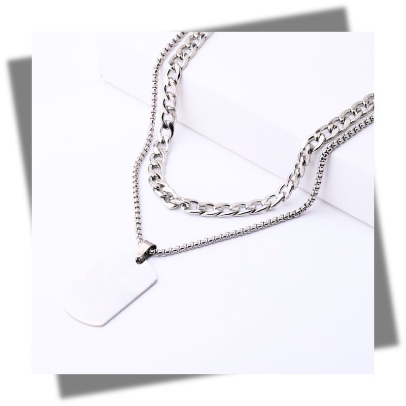 ECGIFT NE028 Personalized Military Badge Necklace Double Chain Necklace With Engraved Kid Names Birthday Date Father's Day Gift For Men