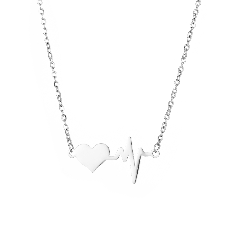 ECGIFT NE048 Personalized Heartbeat Pendant Necklace With Customized Names And Date Fashion Jewelry Birthday Anniversary Valentine's Day Gift for Couple