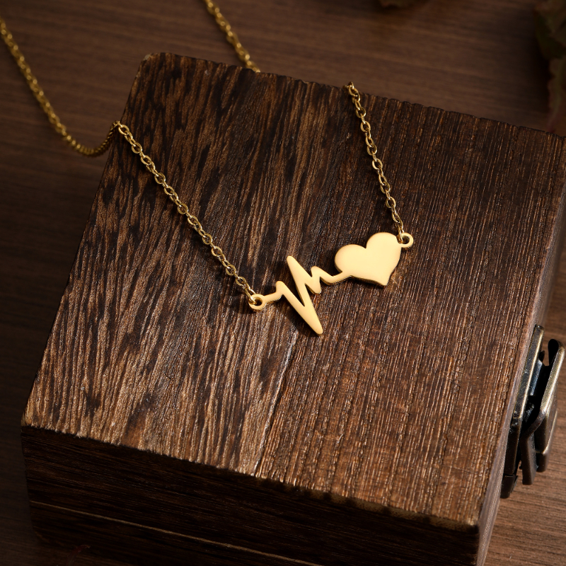 ECGIFT NE048 Personalized Heartbeat Pendant Necklace With Customized Names And Date Fashion Jewelry Birthday Anniversary Valentine's Day Gift for Couple