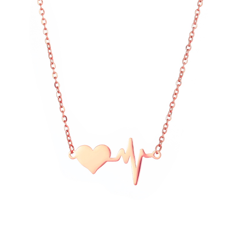 ECGIFT NE048 Personalized Heartbeat Pendant Necklace With Customized Names And Date Fashion Jewelry Birthday Anniversary Valentine's Day Gift for Couple