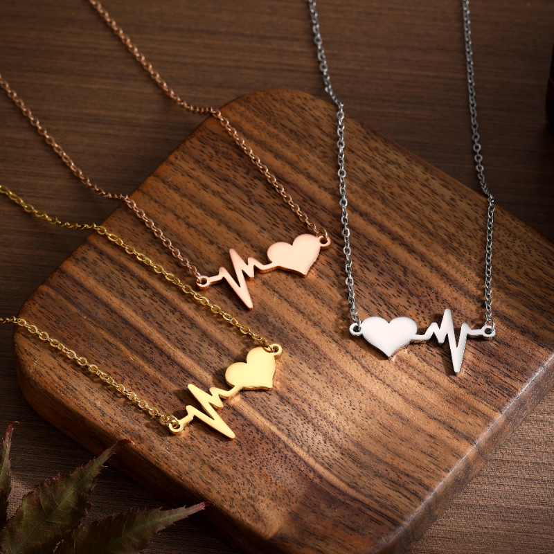 ECGIFT NE048 Personalized Heartbeat Pendant Necklace With Customized Names And Date Fashion Jewelry Birthday Anniversary Valentine's Day Gift for Couple