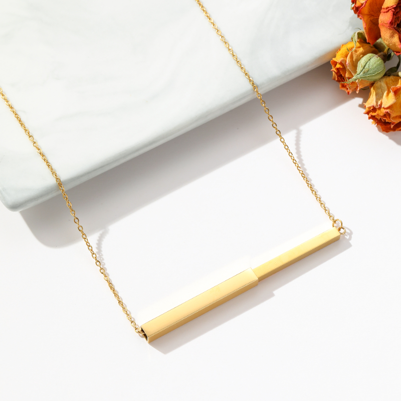 ECGIFT NE027 Personalized Locket Pendant Pull-Out Necklace With Engraved Text on 8 sides Birthday Anniversary Gift For Friend Lover