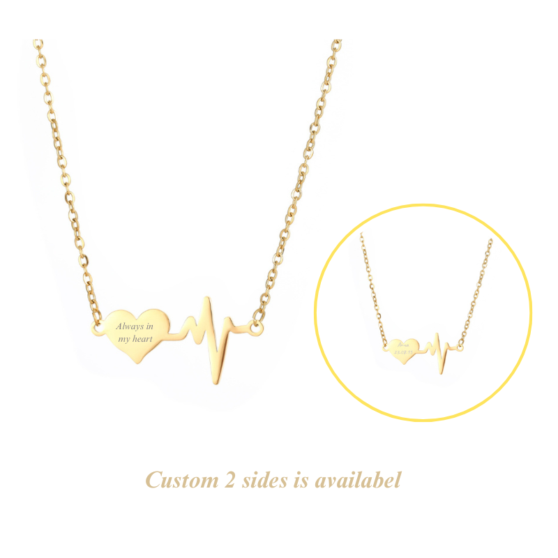 ECGIFT NE048 Personalized Heartbeat Pendant Necklace With Customized Names And Date Fashion Jewelry Birthday Anniversary Valentine's Day Gift for Couple