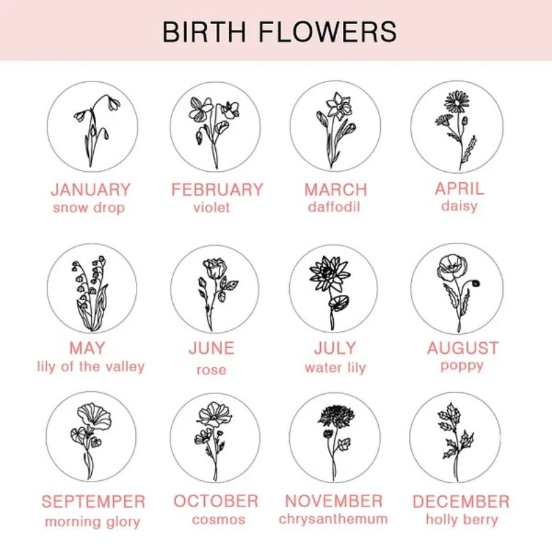 ECGIFT NE009 Personalized Engraved Birth Flower Bouquet Necklace with Birthstone Mother's Day Birthday Gift For Women