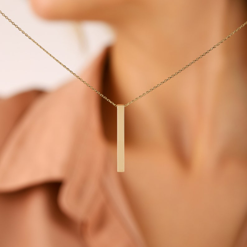 ECGIFT NE002 Personalized Vertical Bar Pendant Necklace Engraved 4 Sides Bar Necklace With Custom Text Birthday Anniversary Gift For Her For Family