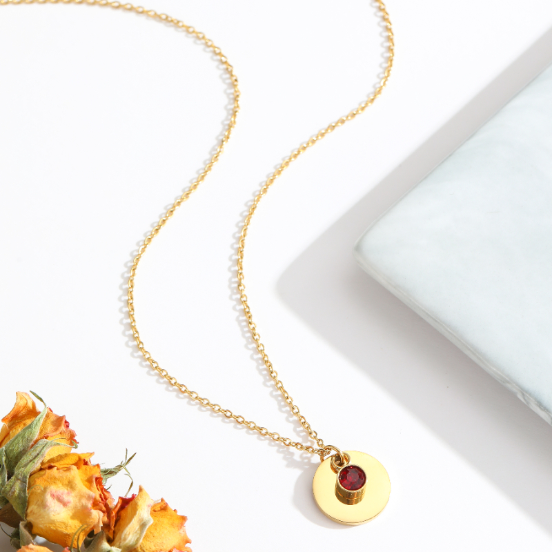 ECGIFT NE009 Personalized Engraved Birth Flower Bouquet Necklace with Birthstone Mother's Day Birthday Gift For Women