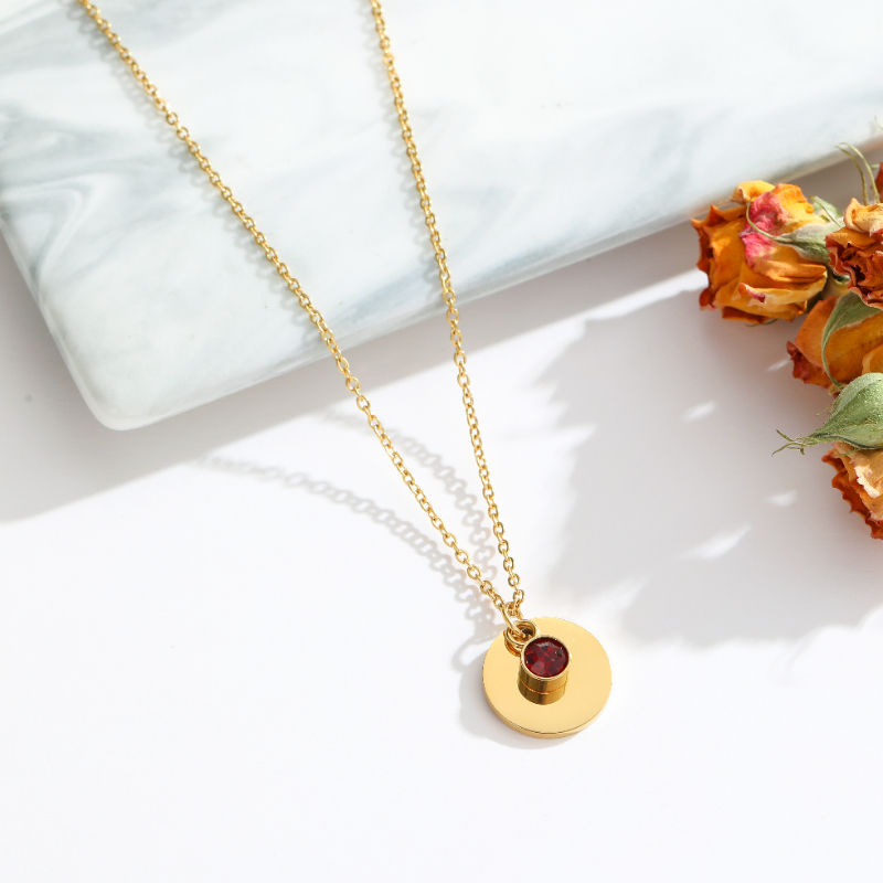 ECGIFT NE009 Personalized Engraved Birth Flower Bouquet Necklace with Birthstone Mother's Day Birthday Gift For Women