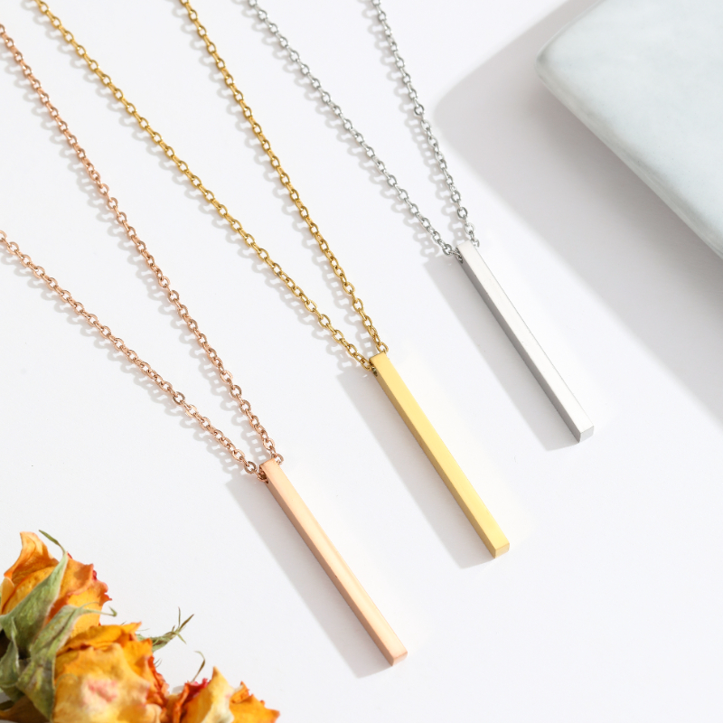ECGIFT NE002 Personalized Vertical Bar Pendant Necklace Engraved 4 Sides Bar Necklace With Custom Text Birthday Anniversary Gift For Her For Family