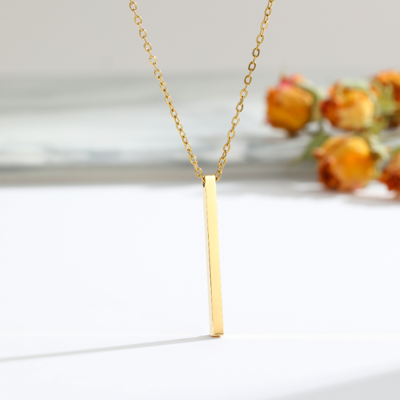 ECGIFT NE002 Personalized Vertical Bar Pendant Necklace Engraved 4 Sides Bar Necklace With Custom Text Birthday Anniversary Gift For Her For Family