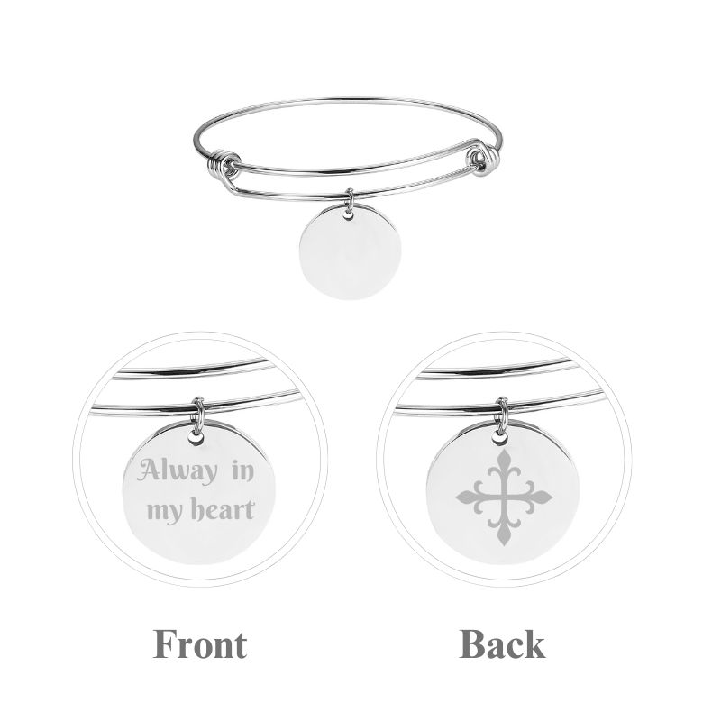 ECGIFT BR033 Personalized Adjustable Bangle With A Round Bar Engraved Name Gift For Her Woman Mom Grandmother Girlfriend
