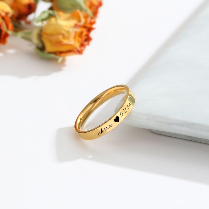 ECGIFT RI001 Hypoallergenic Stainless Steel Engraved Ring - Custom Name & Date Jewelry for Anniversaries, Quick Shipping & Free Gift Box