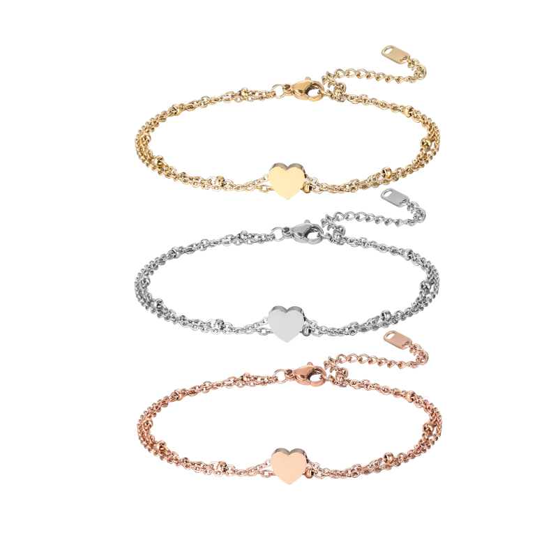 ECGIFT BR016 Personalized Engraved Letter Initial Heart Charm Adjustable Bracelet Birthday Anniversary Gift For Girl And Women