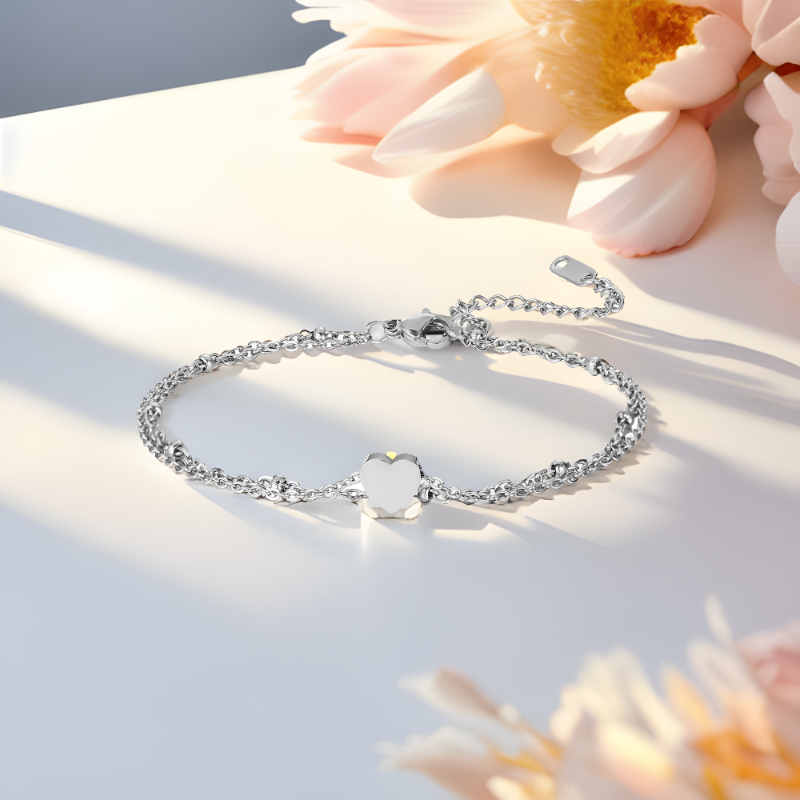 ECGIFT BR016 Personalized Engraved Letter Initial Heart Charm Adjustable Bracelet Birthday Anniversary Gift For Girl And Women