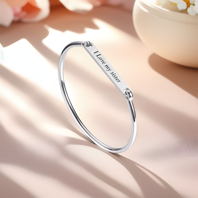 ECGIFT BR015 Personalized Classic Bangle With Engraved Name Custom 2 sides Message Anniversary Mother's Day Gift For Mom Grandma