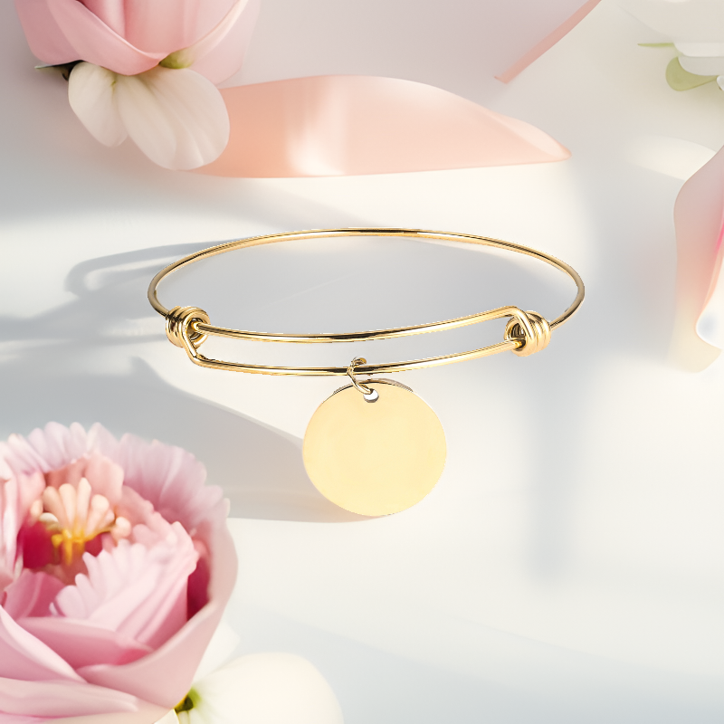 ECGIFT BR033 Personalized Adjustable Bangle With A Round Bar Engraved Name Gift For Her Woman Mom Grandmother Girlfriend