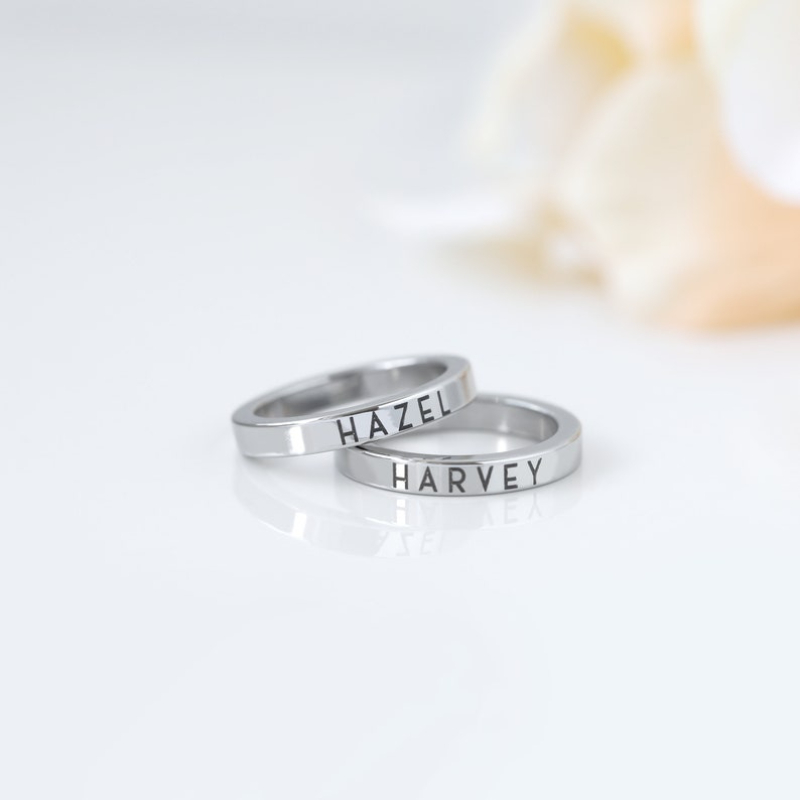 ECGIFT RI001 Hypoallergenic Stainless Steel Engraved Ring - Custom Name & Date Jewelry for Anniversaries, Quick Shipping & Free Gift Box