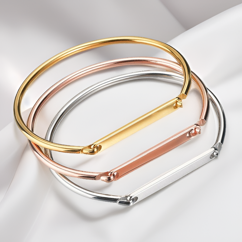 ECGIFT BR015 Personalized Classic Bangle With Engraved Name Custom 2 sides Message Anniversary Mother's Day Gift For Mom Grandma