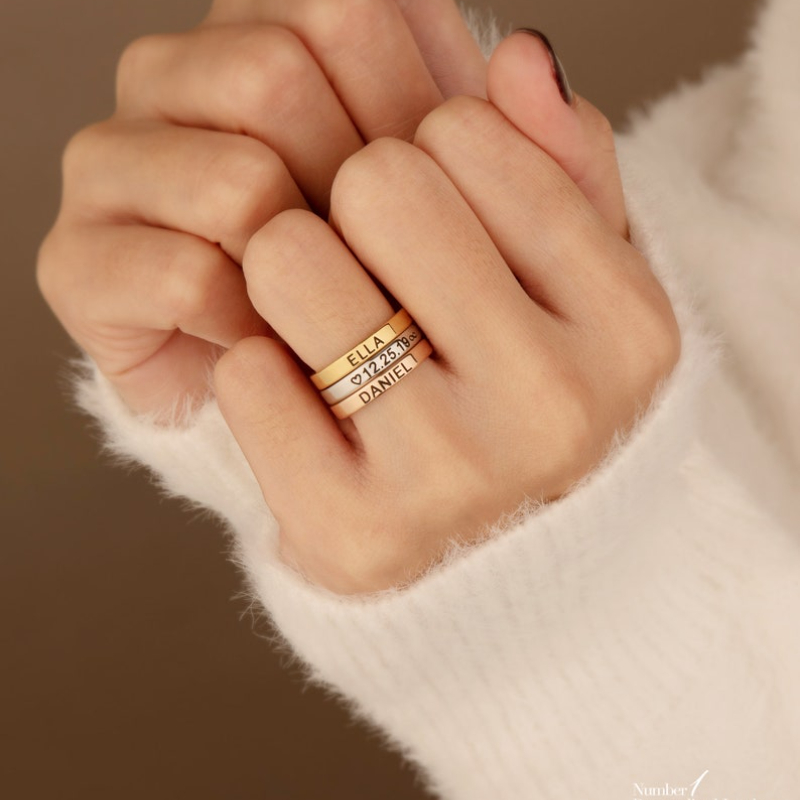 ECGIFT RI001 Hypoallergenic Stainless Steel Engraved Ring - Custom Name & Date Jewelry for Anniversaries, Quick Shipping & Free Gift Box