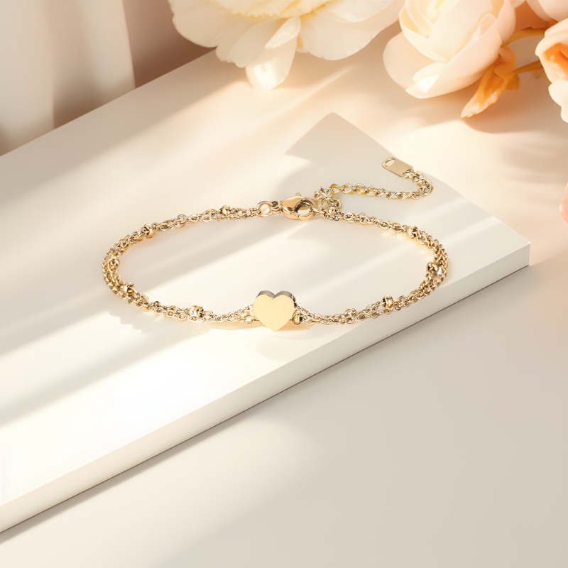 ECGIFT BR016 Personalized Engraved Letter Initial Heart Charm Adjustable Bracelet Birthday Anniversary Gift For Girl And Women