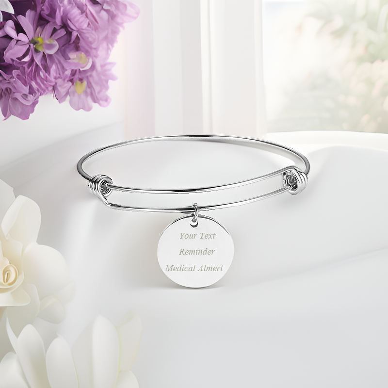 ECGIFT BR033 Personalized Adjustable Bangle With A Round Bar Engraved Name Gift For Her Woman Mom Grandmother Girlfriend