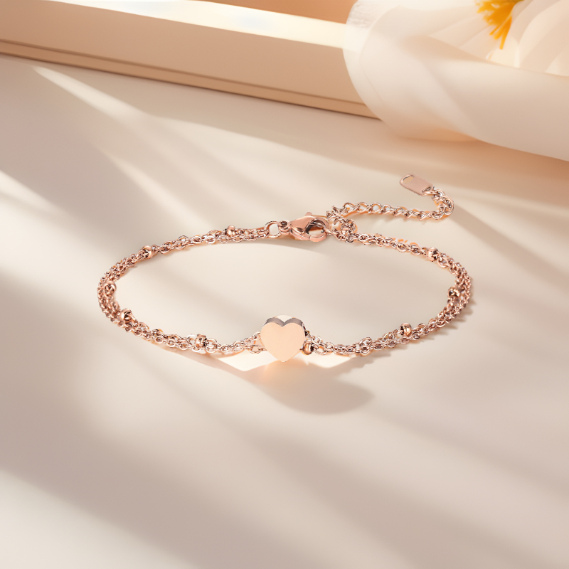 ECGIFT BR016 Personalized Engraved Letter Initial Heart Charm Adjustable Bracelet Birthday Anniversary Gift For Girl And Women