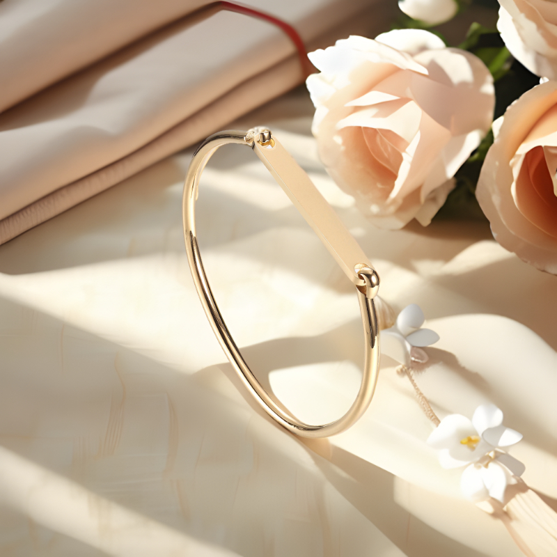 ECGIFT BR015 Personalized Classic Bangle With Engraved Name Custom 2 sides Message Anniversary Mother's Day Gift For Mom Grandma