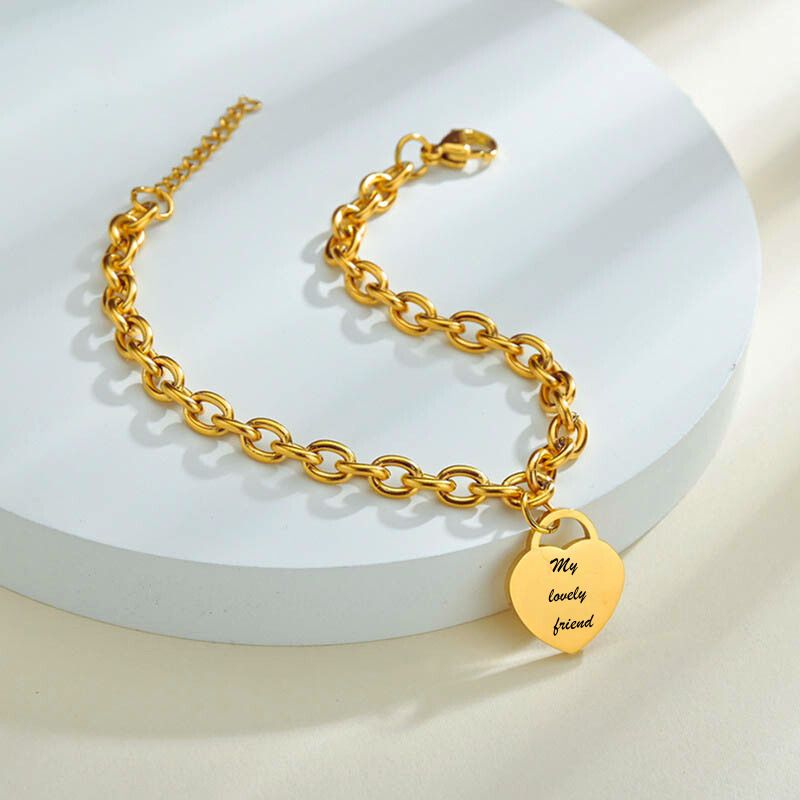 ECGIFT BR022 Personalized Heart Charm Brace；et Custom Family Names Bangle Birthday’s Gift For Friends