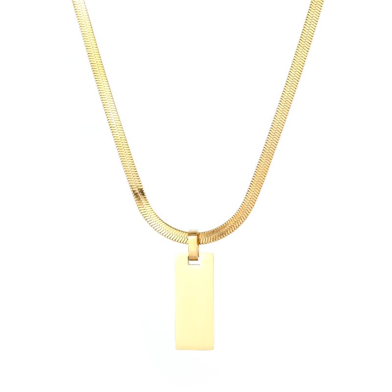 ECGIFT NE006 Personalized Engraved College High School Logo Rectangle Pendant Necklace Anniversary Graduation Back to School Gift For Graduate Student Best Friends