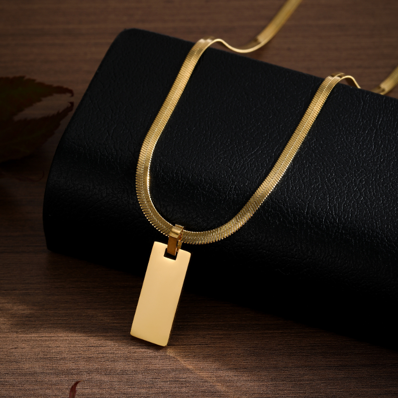 ECGIFT NE006 Personalized Engraved College High School Logo Rectangle Pendant Necklace Anniversary Graduation Back to School Gift For Graduate Student Best Friends