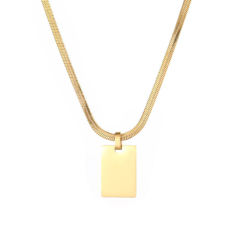 ECGIFT NE006 Personalized Engraved College High School Logo Rectangle Pendant Necklace Anniversary Graduation Back to School Gift For Graduate Student Best Friends