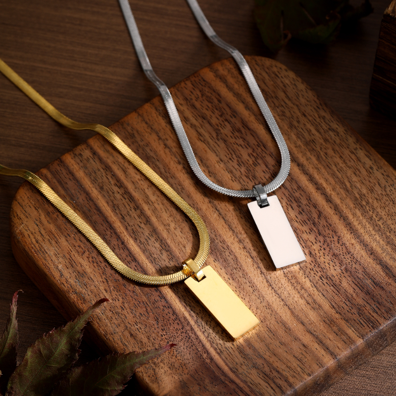 ECGIFT NE006 Personalized Engraved College High School Logo Rectangle Pendant Necklace Anniversary Graduation Back to School Gift For Graduate Student Best Friends