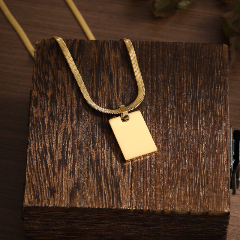 ECGIFT NE006 Personalized Engraved College High School Logo Rectangle Pendant Necklace Anniversary Graduation Back to School Gift For Graduate Student Best Friends