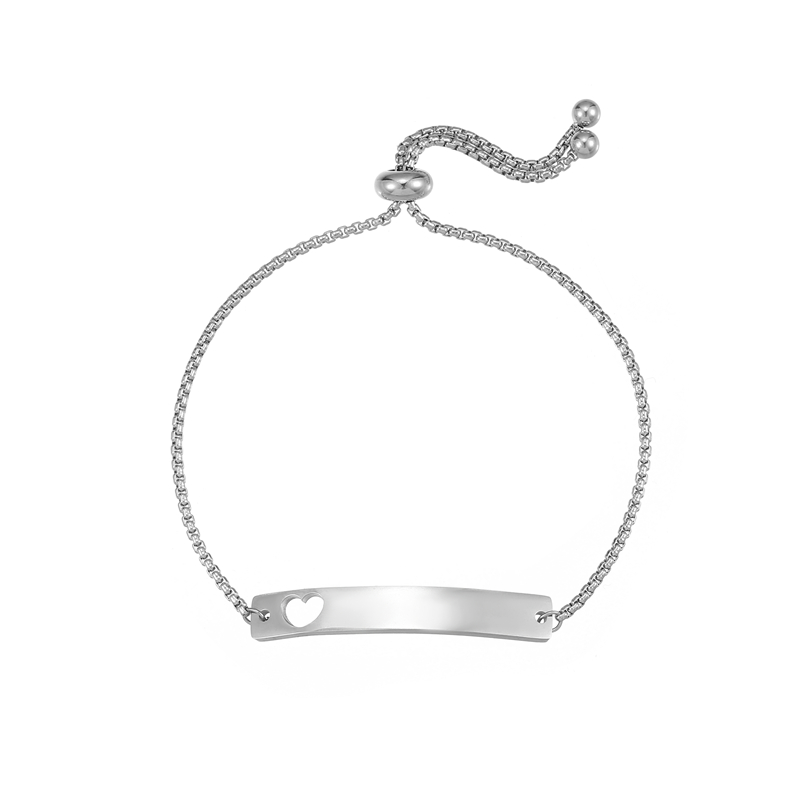 ECGIFT BR001 Personalized Engraved Adjustable Length Bar Bracelet With Family Name Stainless Steel ID Name Tag For Men Women First Aid Gift