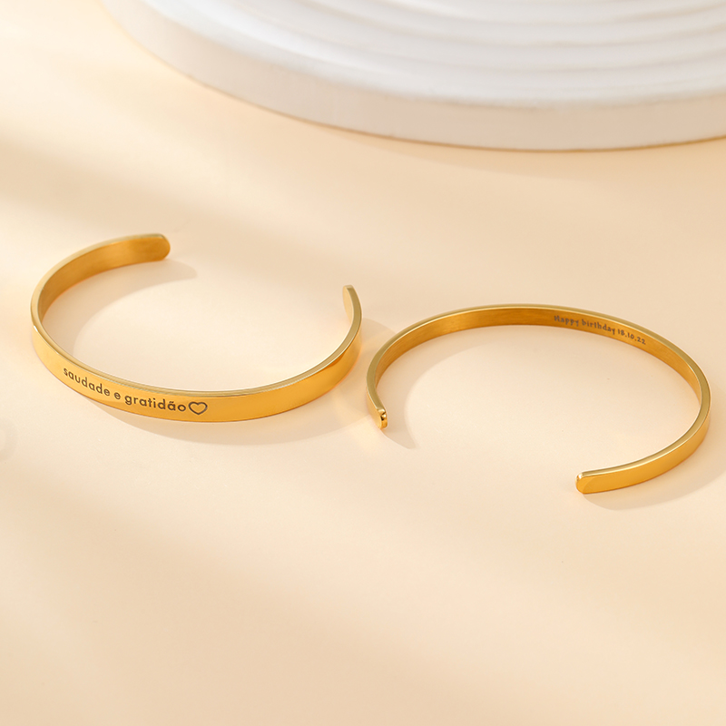 ECGIFT BR013 Personalized Minimalist Name Bangle Stylish Cuff Bangle Bracelet Jewelry Birthday Anniversary Wedding Gift For Women Lover