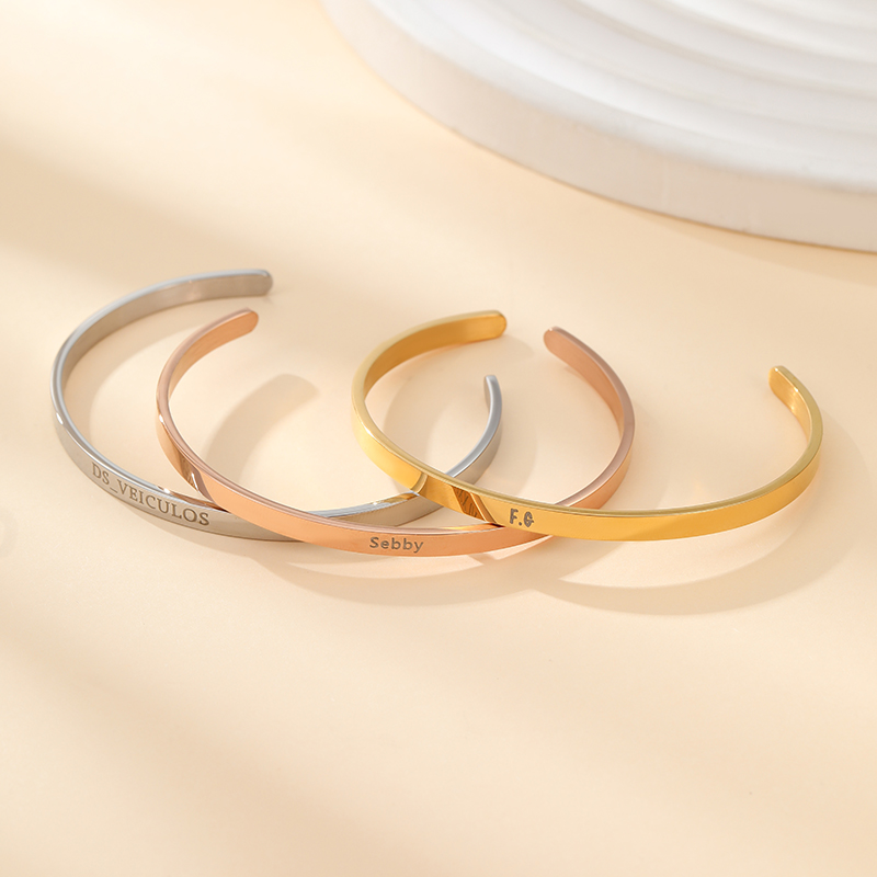 ECGIFT BR013 Personalized Minimalist Name Bangle Stylish Cuff Bangle Bracelet Jewelry Birthday Anniversary Wedding Gift For Women Lover